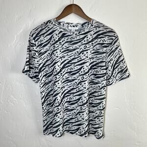 Topshop Size 10 T-shirt - Animal Print Black White Sheer